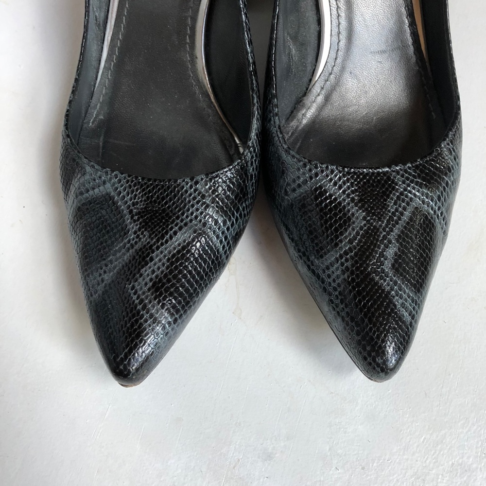 Stuart Weitzman Pointy Toe Snake Print Block Heels - image 5